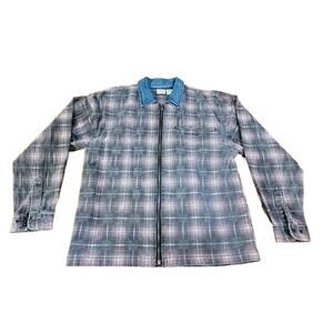 VINTAGE 90s Greatland Plaid Flannel Shirt Size XL Denim Collar Long Sleeve ZipUp